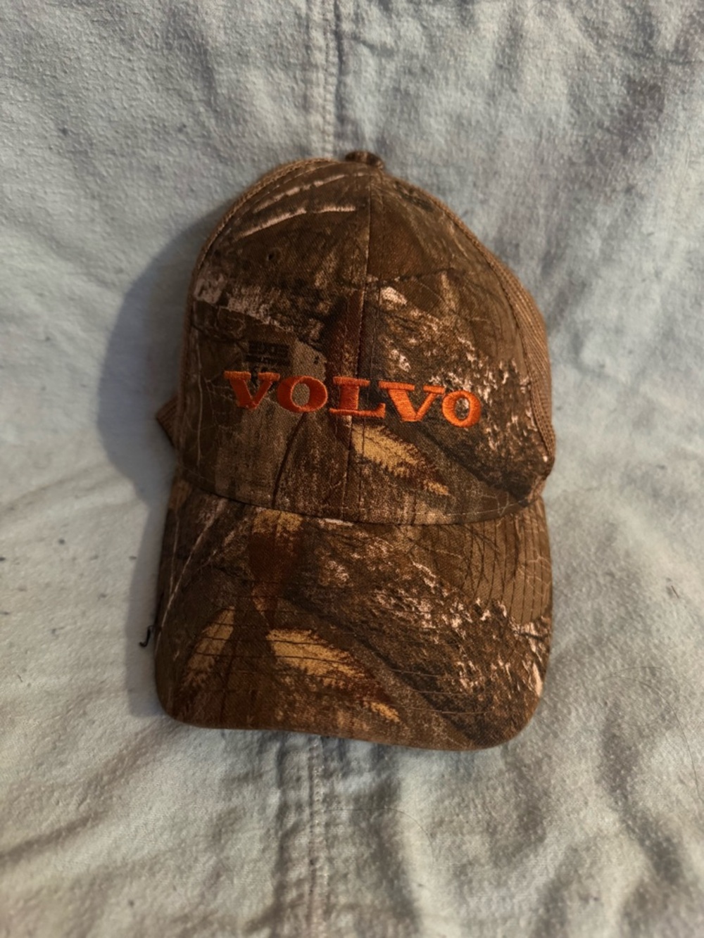 Volvo Camo Trucker Hat Brown Orange Logo Adjustable Mesh Back Cap